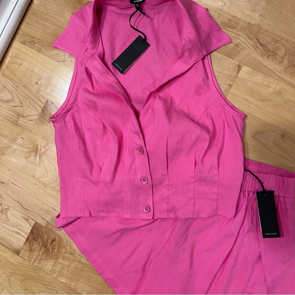 Monrow Linen Sleeveless Button Down Tank - NWT